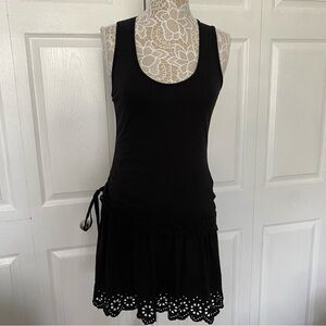 DEREK LAM IO CROSBY Black Sleeveless Cotton Dress with Lace Hem M